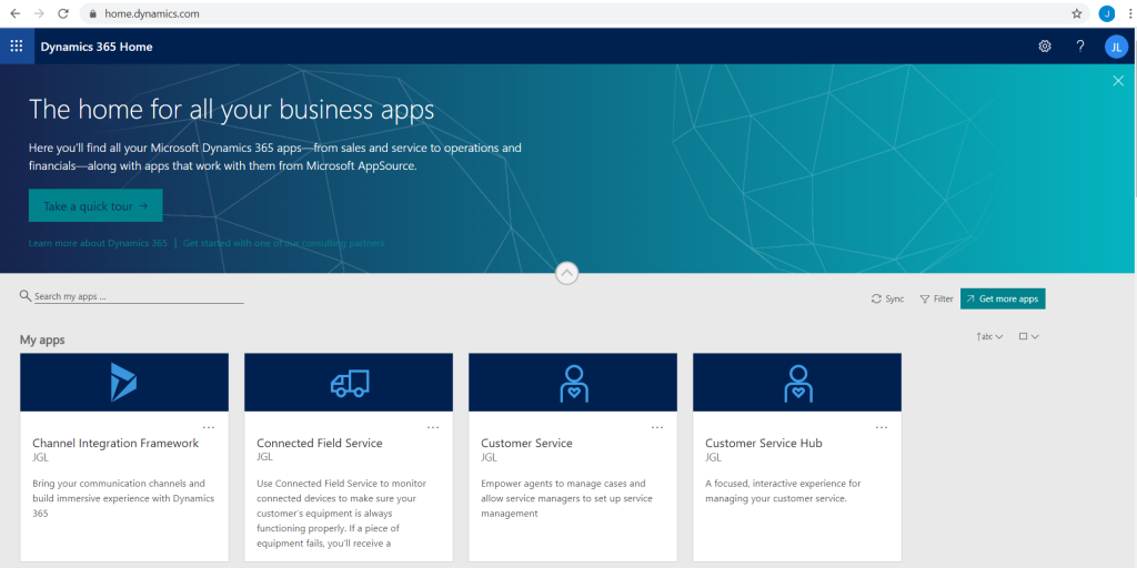 Dynamics 365 homepage